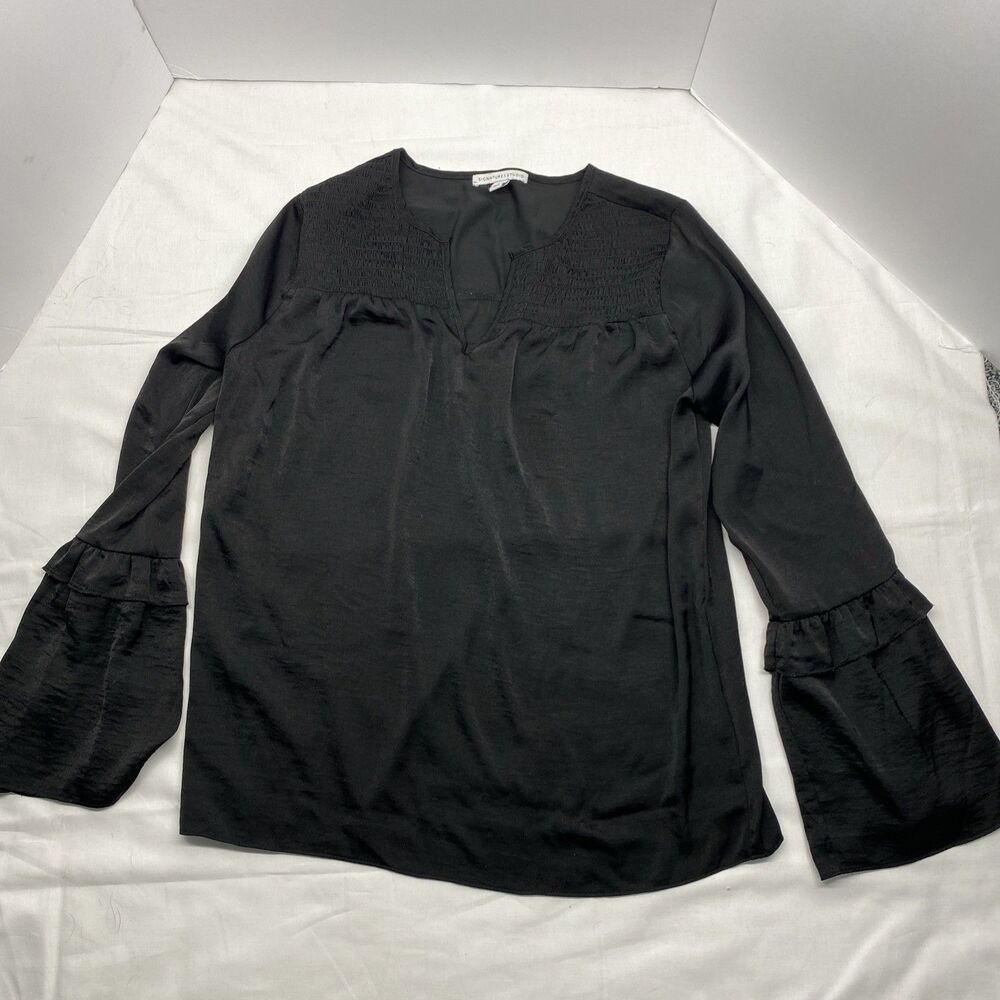 Signature Studio Black Blouse Women S Bell Sleeve Smocked VNeck Boho Whimsigoth